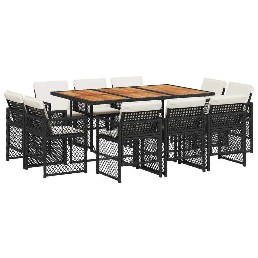 11-delige Tuinset met kussens poly rattan zwart