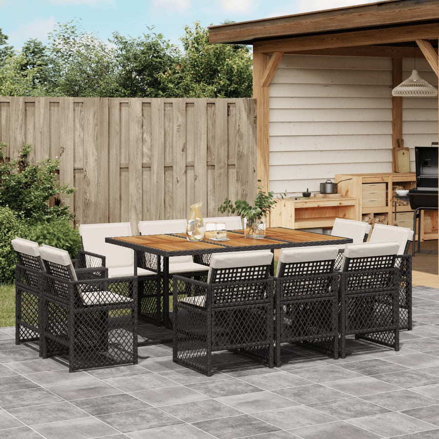 11-delige Tuinset met kussens poly rattan zwart
