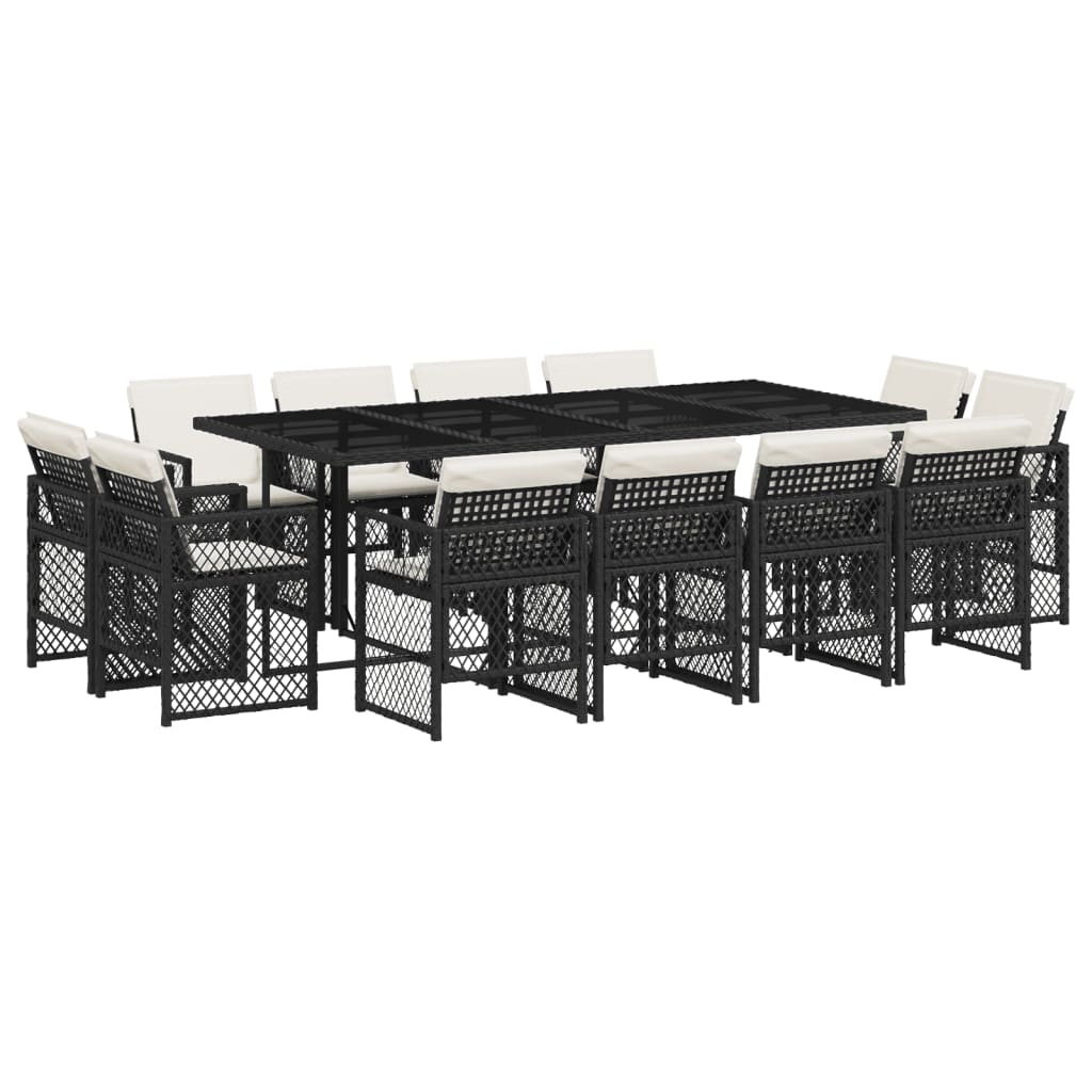 13-delige Tuinset met kussens poly rattan zwart