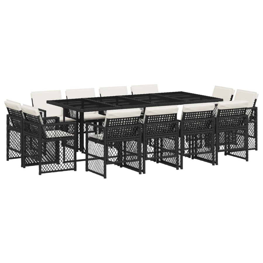 13-delige Tuinset met kussens poly rattan zwart