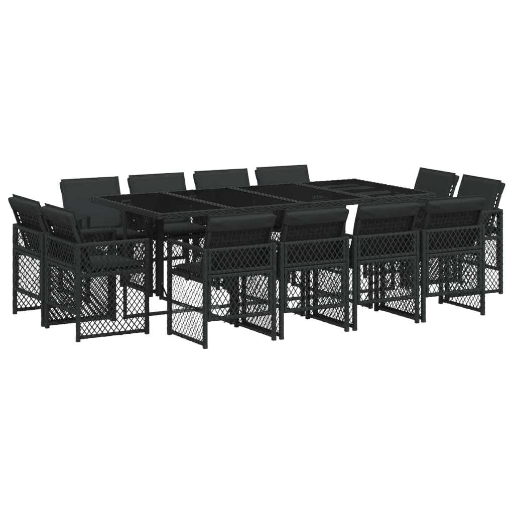 13-delige Tuinset met kussens poly rattan zwart