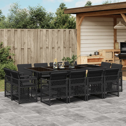 13-delige Tuinset met kussens poly rattan zwart