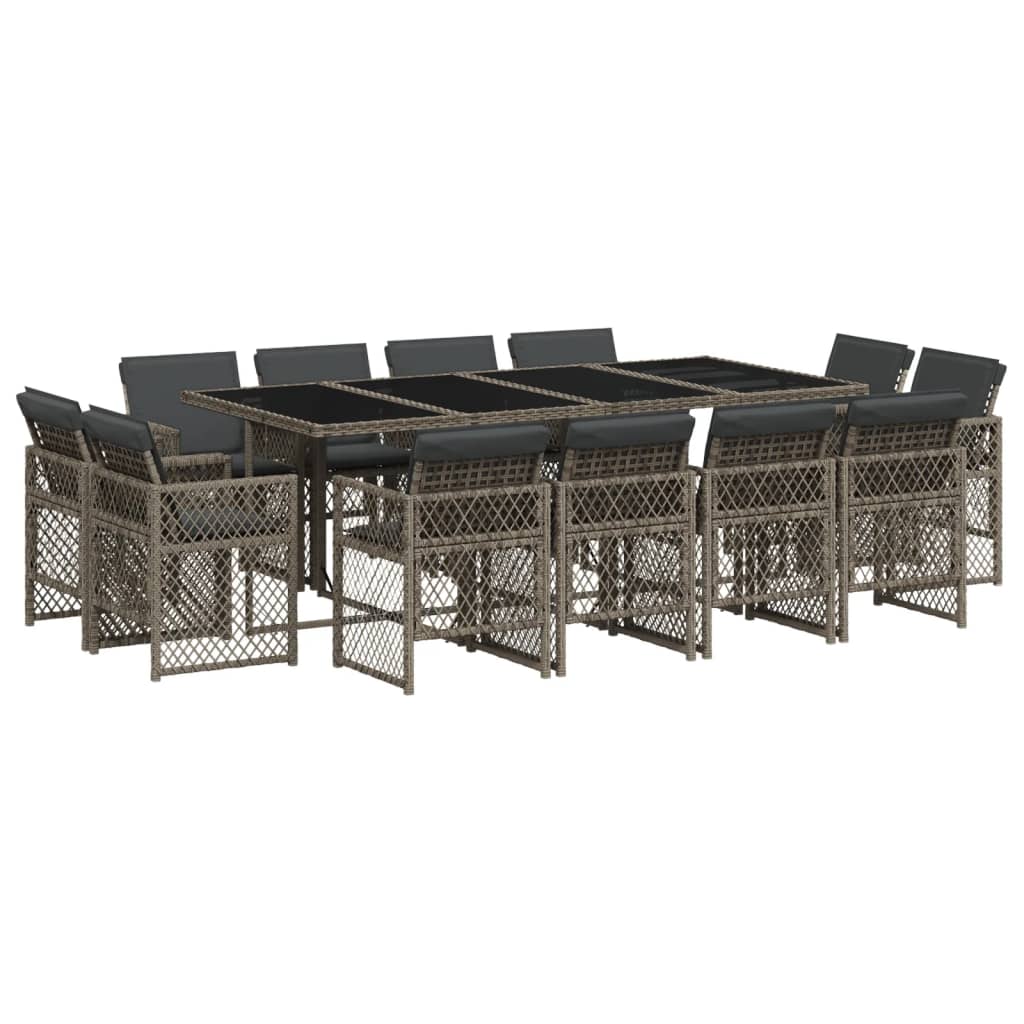 13-delige Tuinset met kussens poly rattan grijs