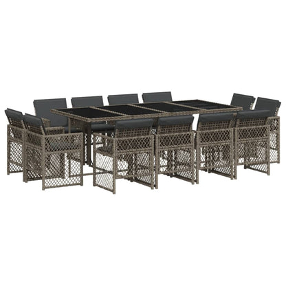 13-delige Tuinset met kussens poly rattan grijs