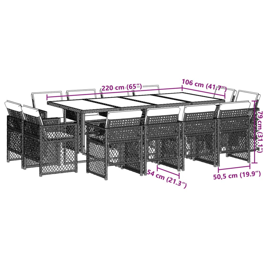 13-delige Tuinset met kussens poly rattan bruin