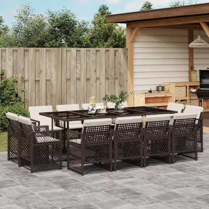 13-delige Tuinset met kussens poly rattan bruin