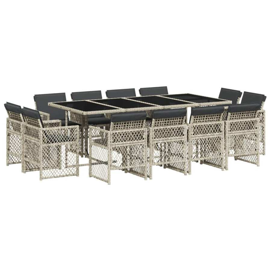 13-delige Tuinset met kussens poly rattan lichtgrijs