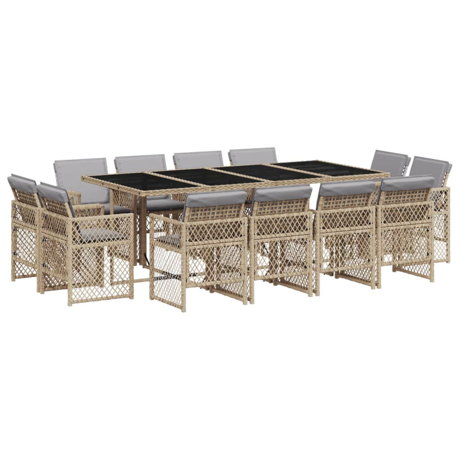 13-delige Tuinset met kussens poly rattan gemengd beige