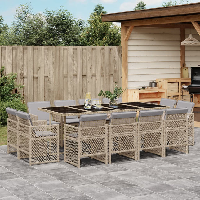 13-delige Tuinset met kussens poly rattan gemengd beige