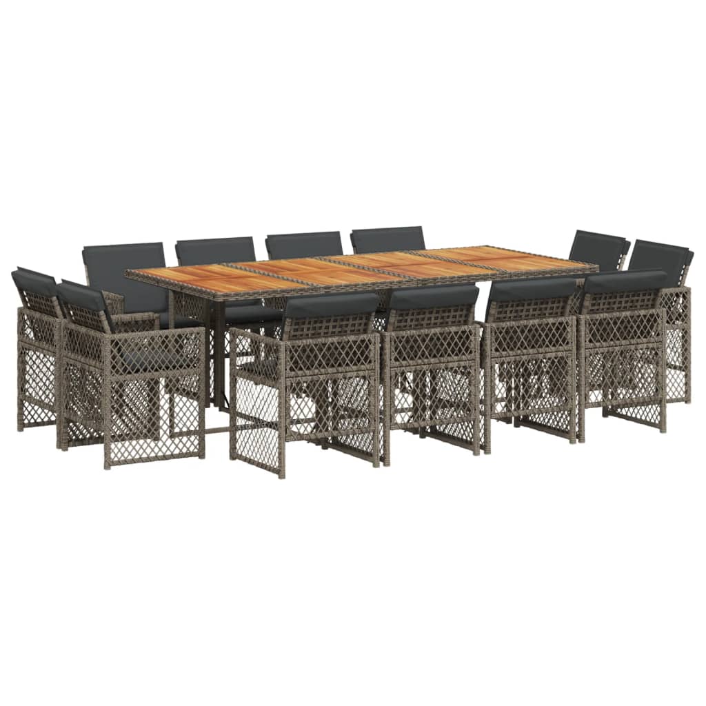 13-delige Tuinset met kussens poly rattan grijs
