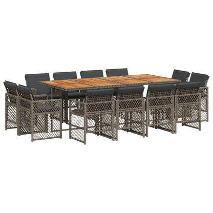 13-delige Tuinset met kussens poly rattan grijs