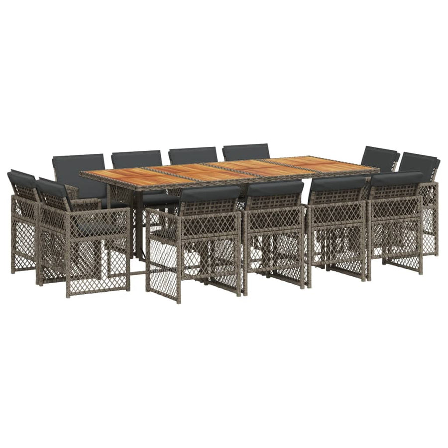 13-delige Tuinset met kussens poly rattan grijs