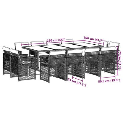 13-delige Tuinset met kussens poly rattan grijs