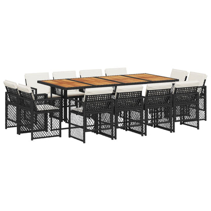 13-delige Tuinset met kussens poly rattan zwart