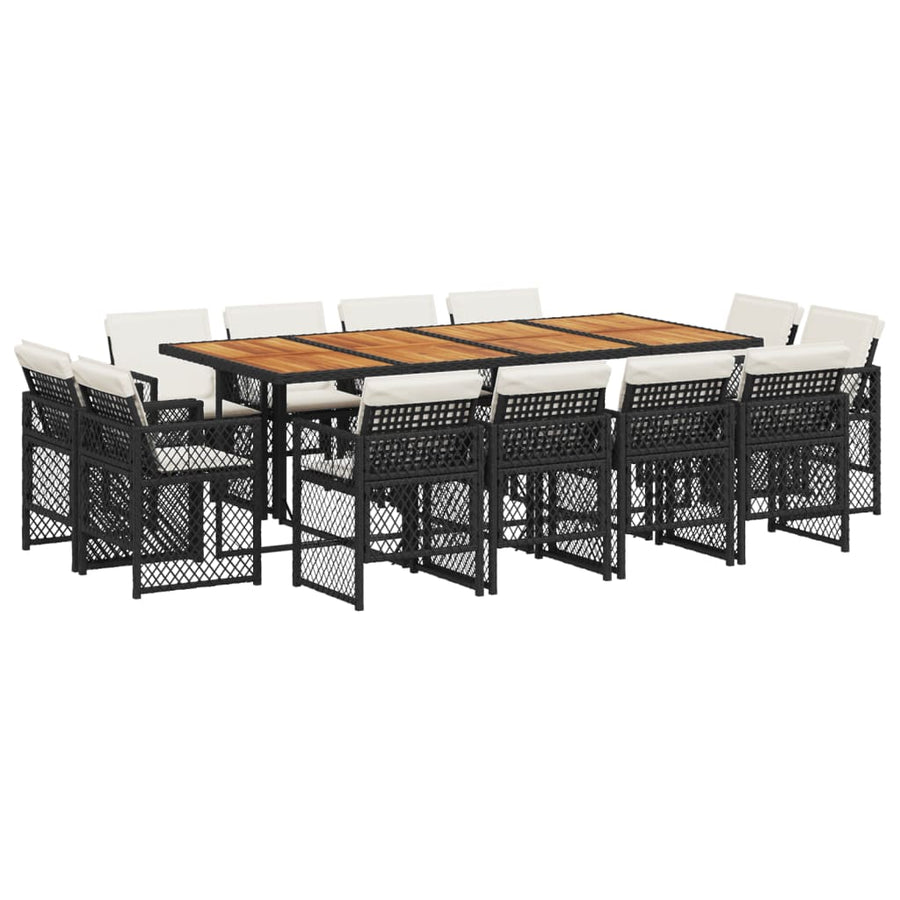 13-delige Tuinset met kussens poly rattan zwart
