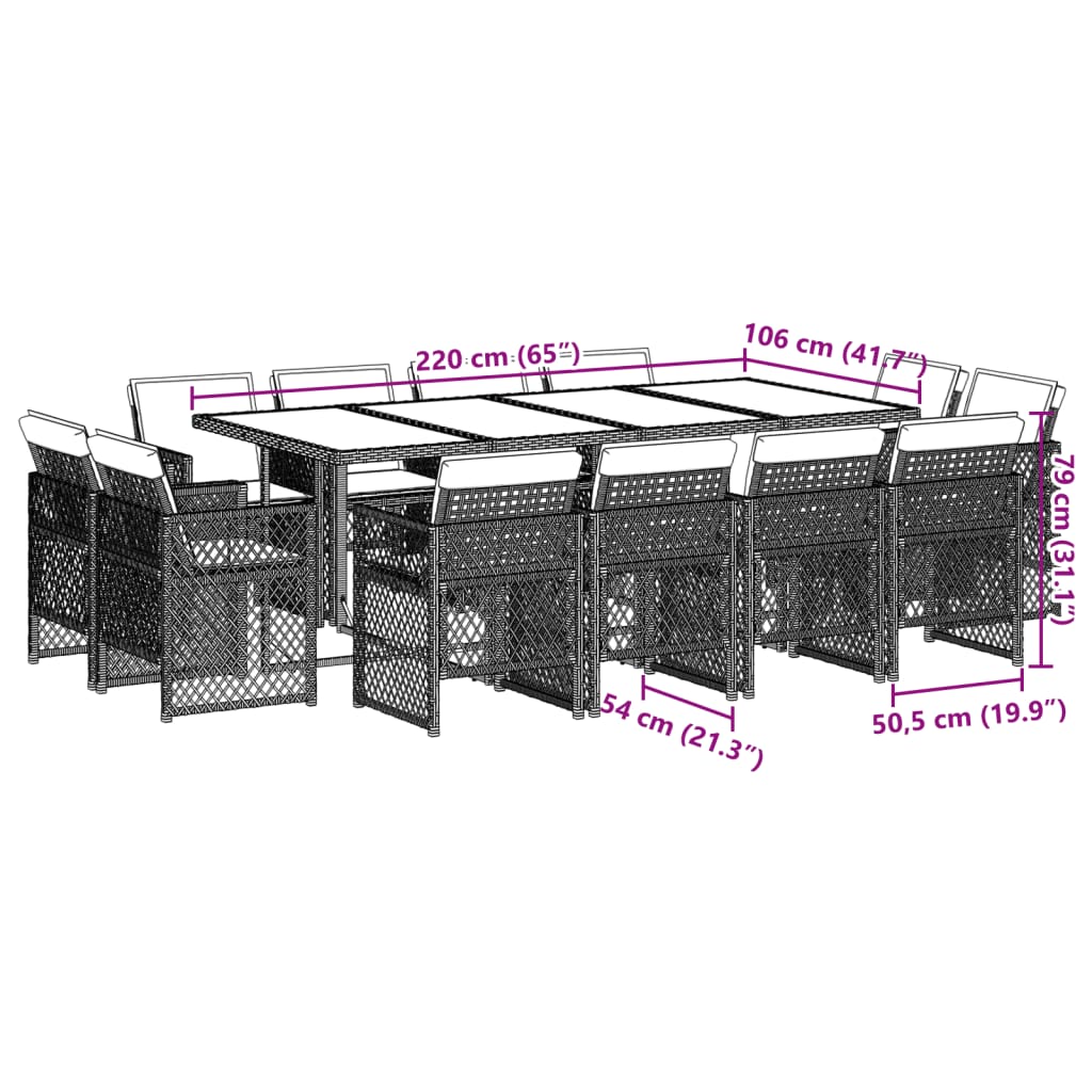 13-delige Tuinset met kussens poly rattan zwart
