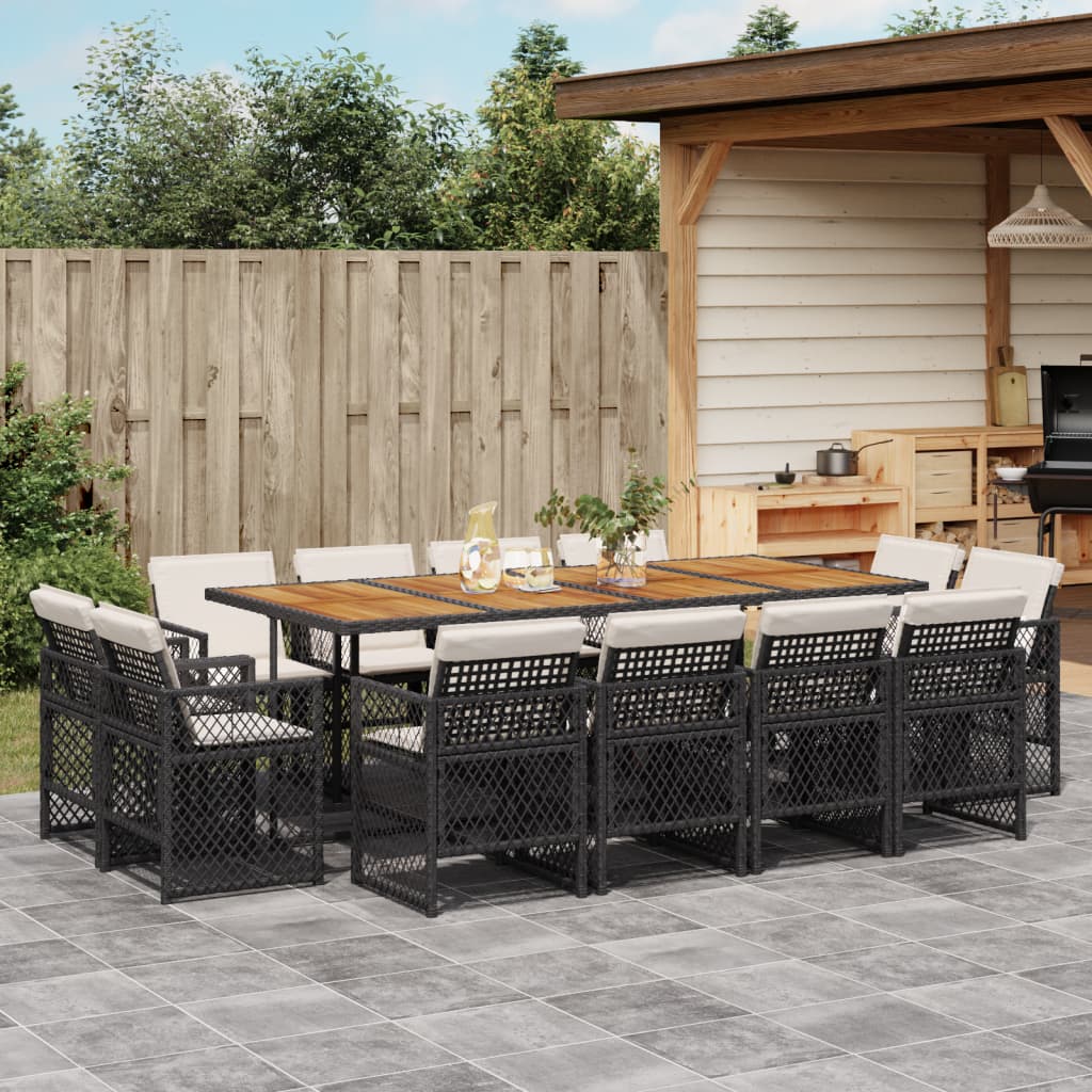 13-delige Tuinset met kussens poly rattan zwart