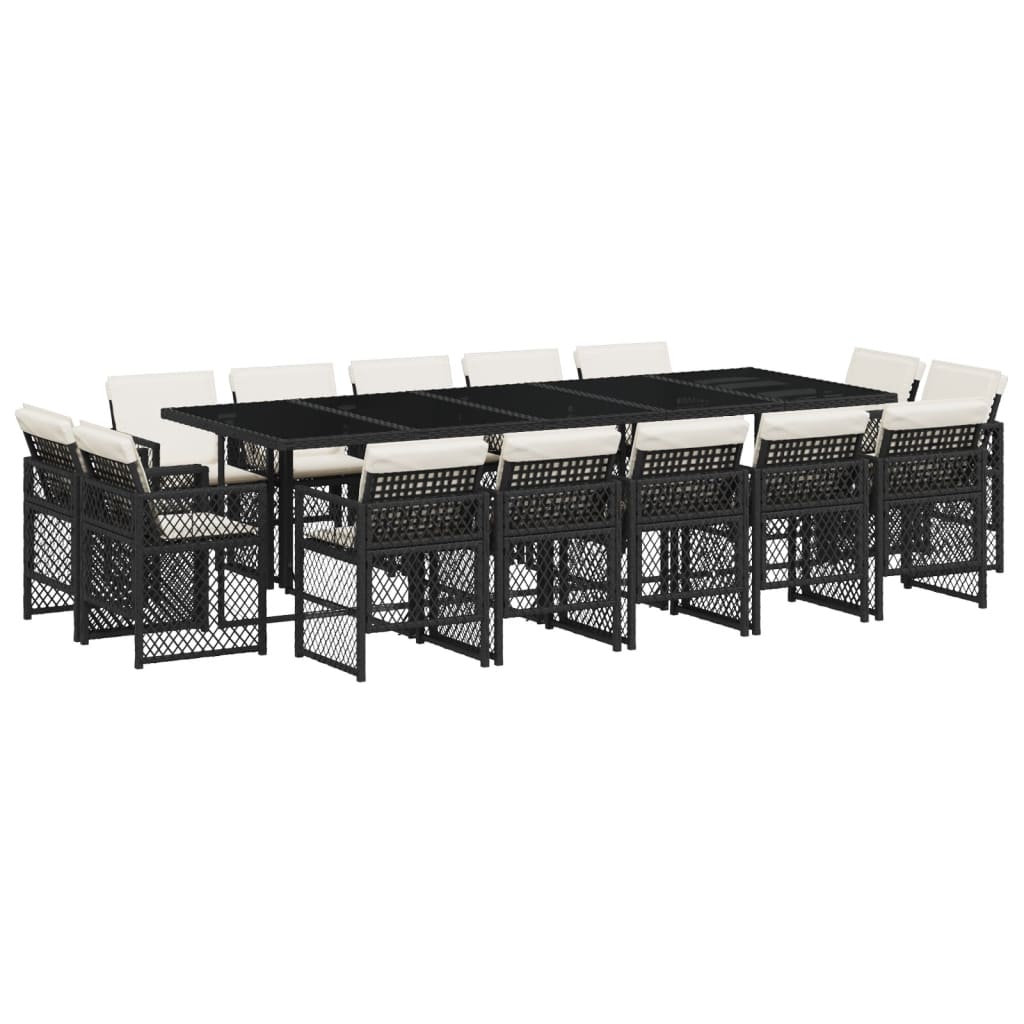 15-delige Tuinset met kussens poly rattan zwart