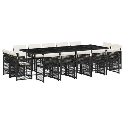 15-delige Tuinset met kussens poly rattan zwart