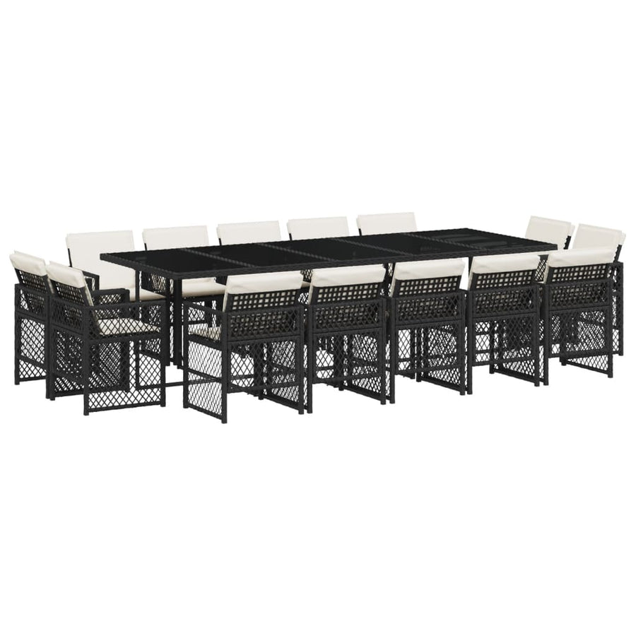 15-delige Tuinset met kussens poly rattan zwart