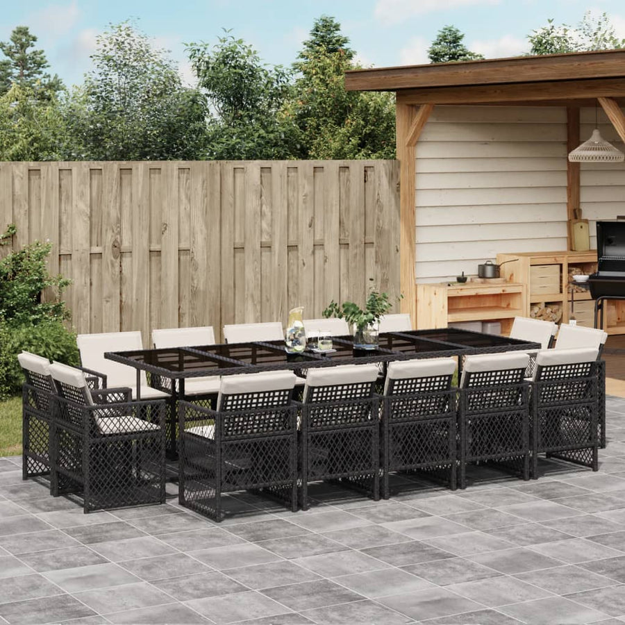 15-delige Tuinset met kussens poly rattan zwart