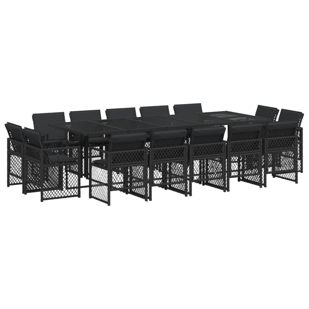 15-delige Tuinset met kussens poly rattan zwart