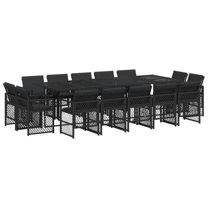 15-delige Tuinset met kussens poly rattan zwart