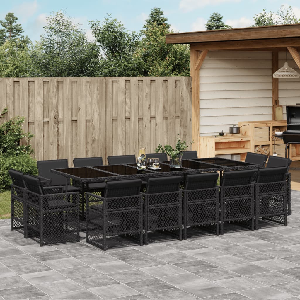 15-delige Tuinset met kussens poly rattan zwart