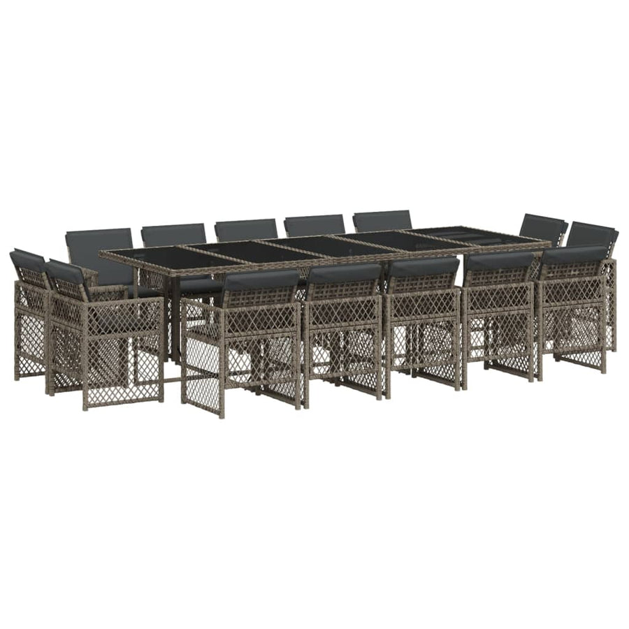 15-delige Tuinset met kussens poly rattan grijs