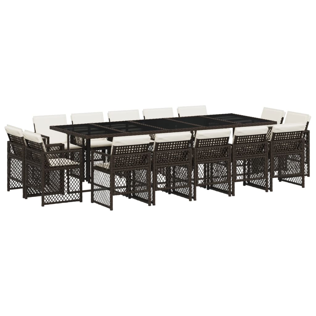 15-delige Tuinset met kussens poly rattan bruin