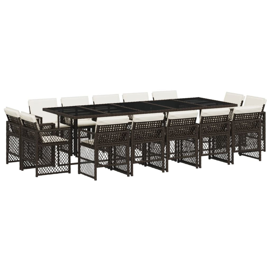 15-delige Tuinset met kussens poly rattan bruin