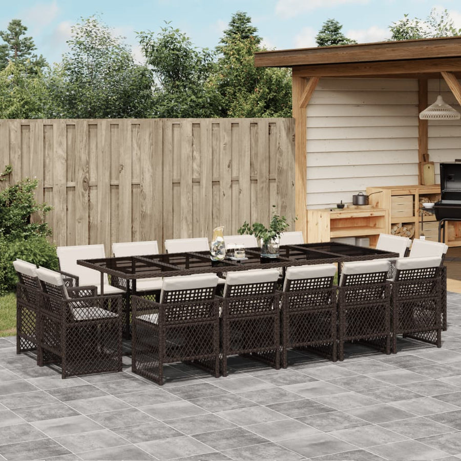 15-delige Tuinset met kussens poly rattan bruin