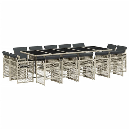 15-delige Tuinset met kussens poly rattan lichtgrijs