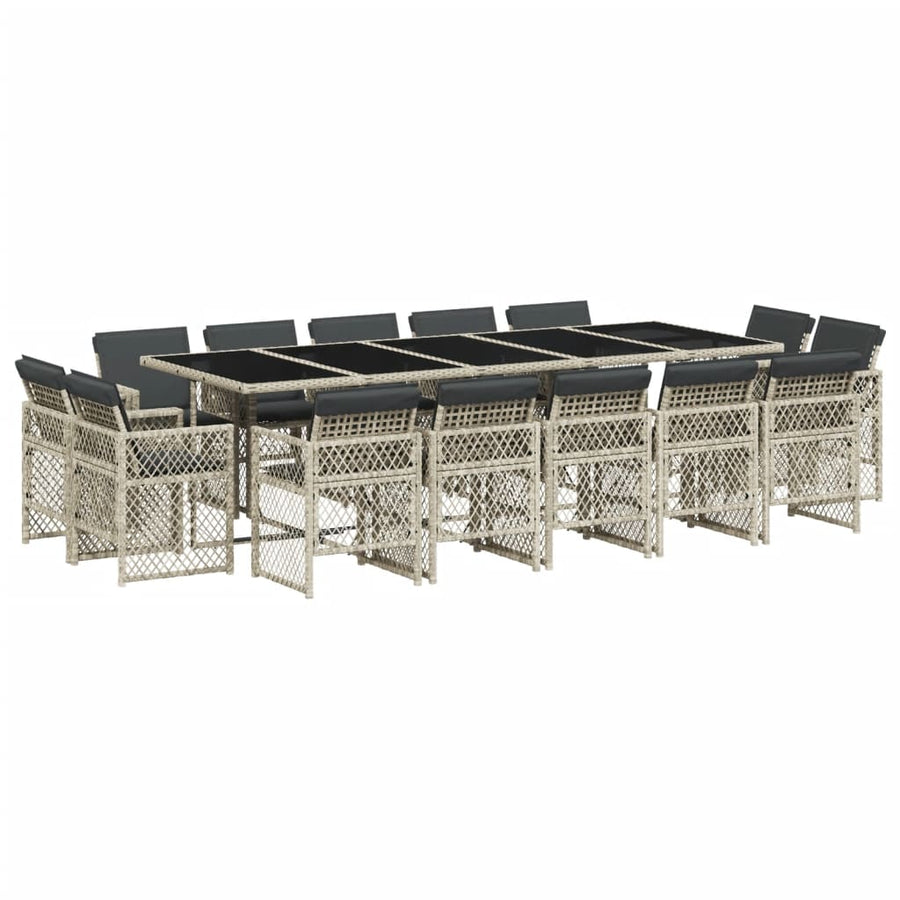 15-delige Tuinset met kussens poly rattan lichtgrijs