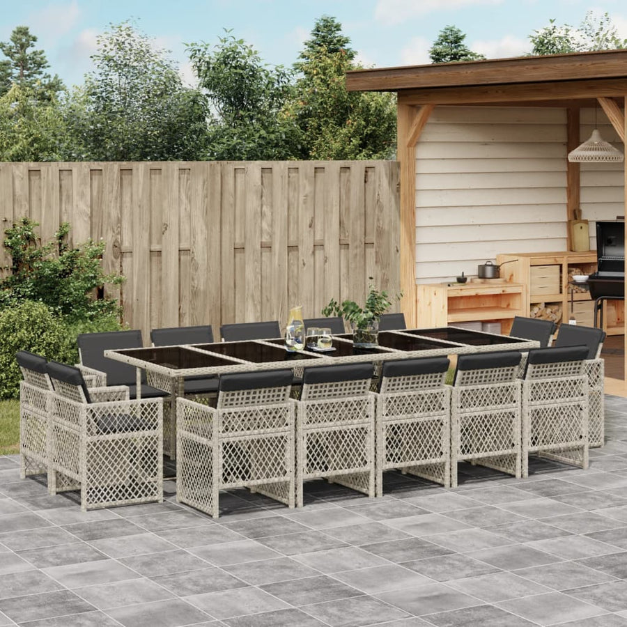 15-delige Tuinset met kussens poly rattan lichtgrijs