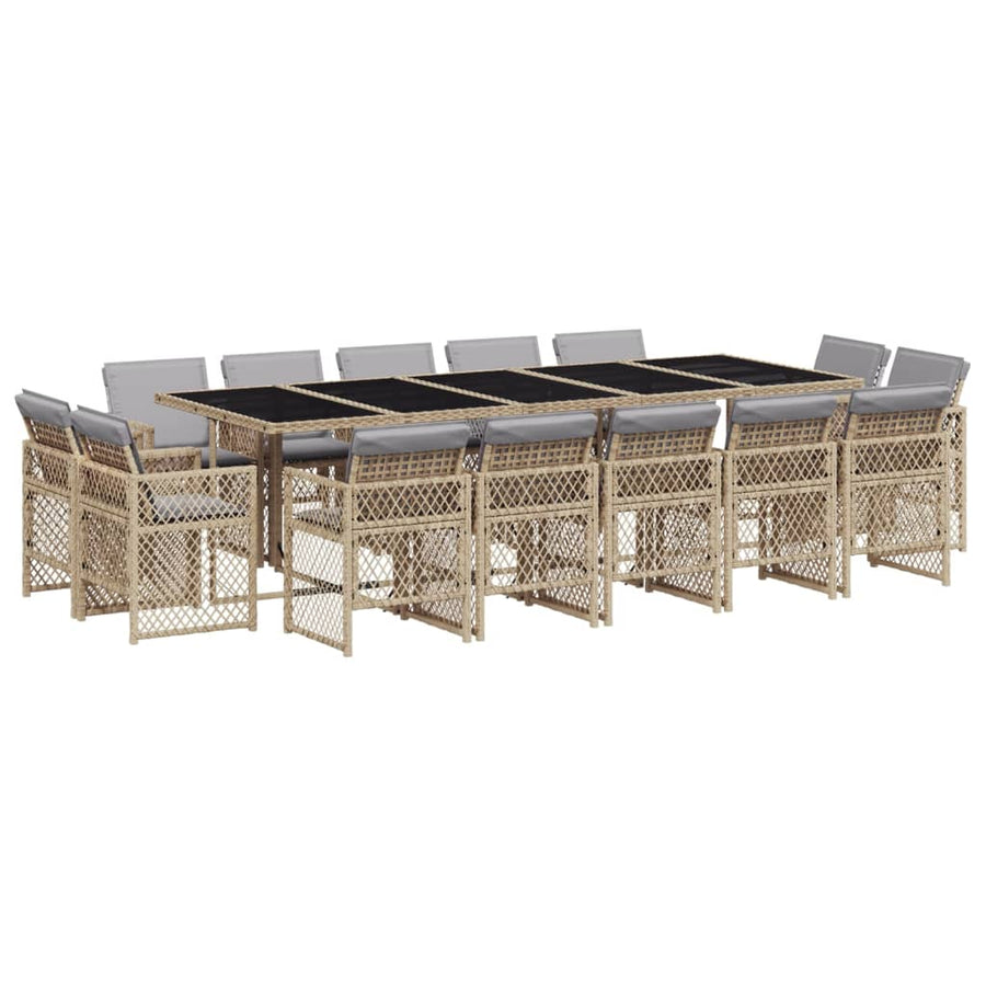 15-delige Tuinset met kussens poly rattan gemengd beige