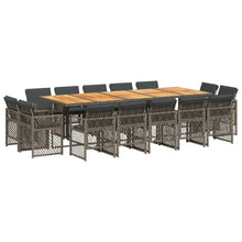 15-delige Tuinset met kussens poly rattan grijs
