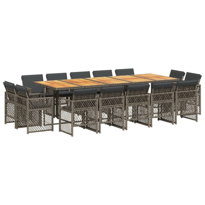 15-delige Tuinset met kussens poly rattan grijs