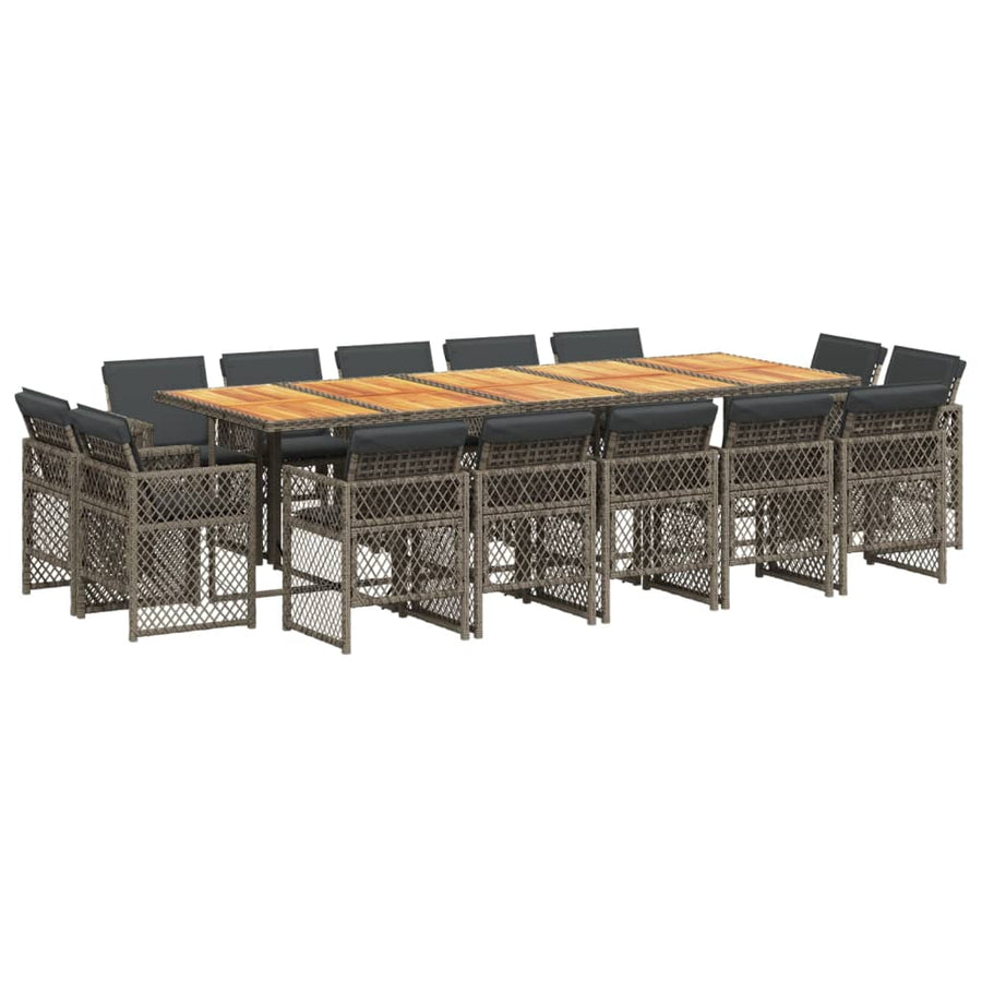 15-delige Tuinset met kussens poly rattan grijs