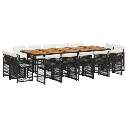 15-delige Tuinset met kussens poly rattan zwart