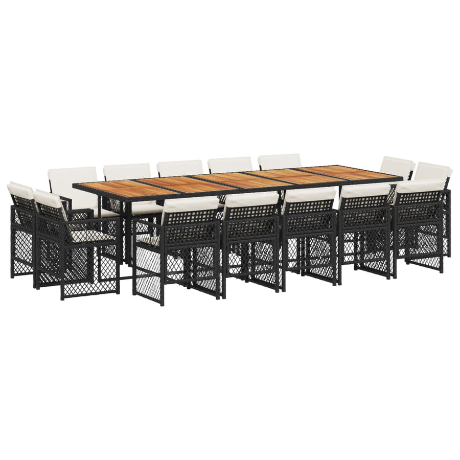15-delige Tuinset met kussens poly rattan zwart