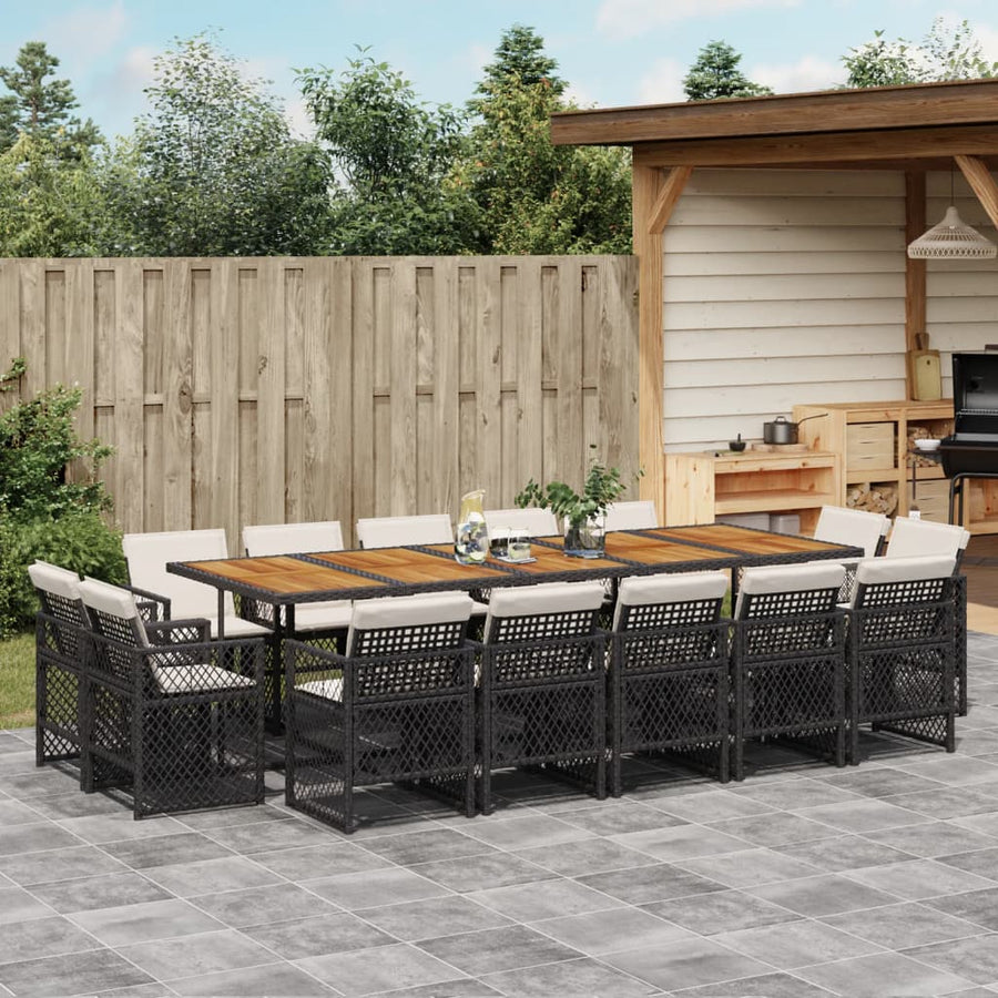 15-delige Tuinset met kussens poly rattan zwart