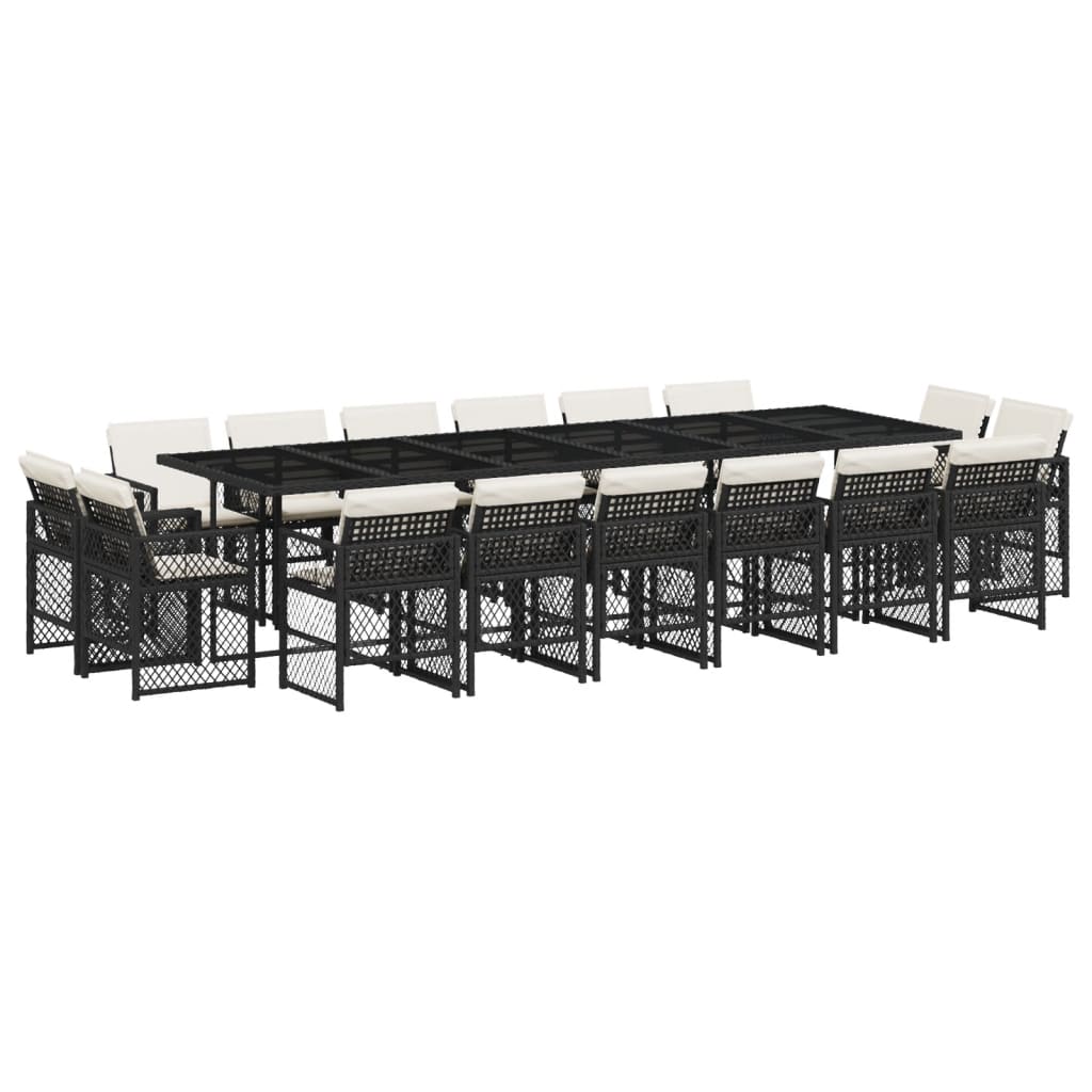 17-delige Tuinset met kussens poly rattan zwart