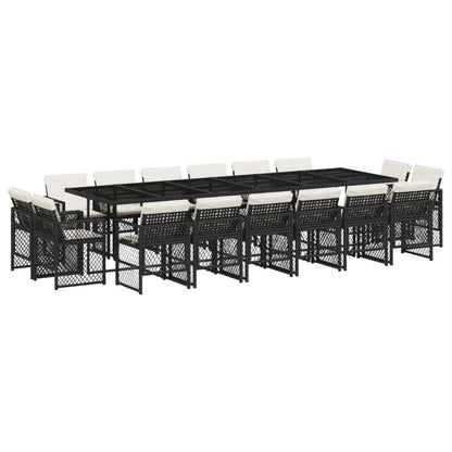 17-delige Tuinset met kussens poly rattan zwart