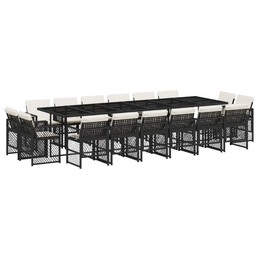 17-delige Tuinset met kussens poly rattan zwart