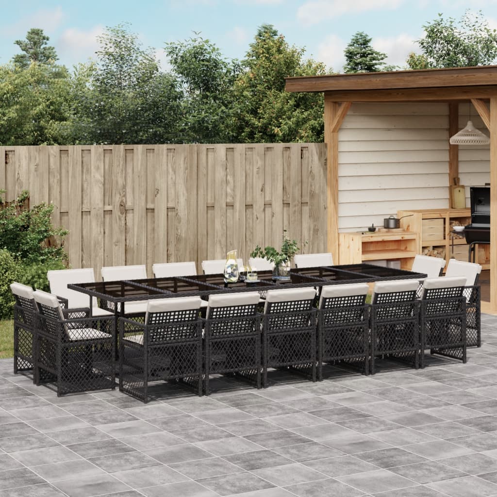 17-delige Tuinset met kussens poly rattan zwart