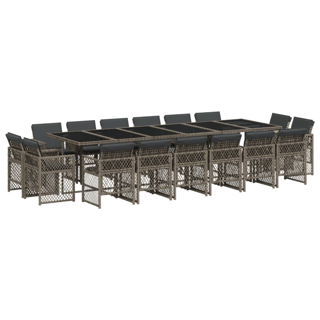 17-delige Tuinset met kussens poly rattan grijs