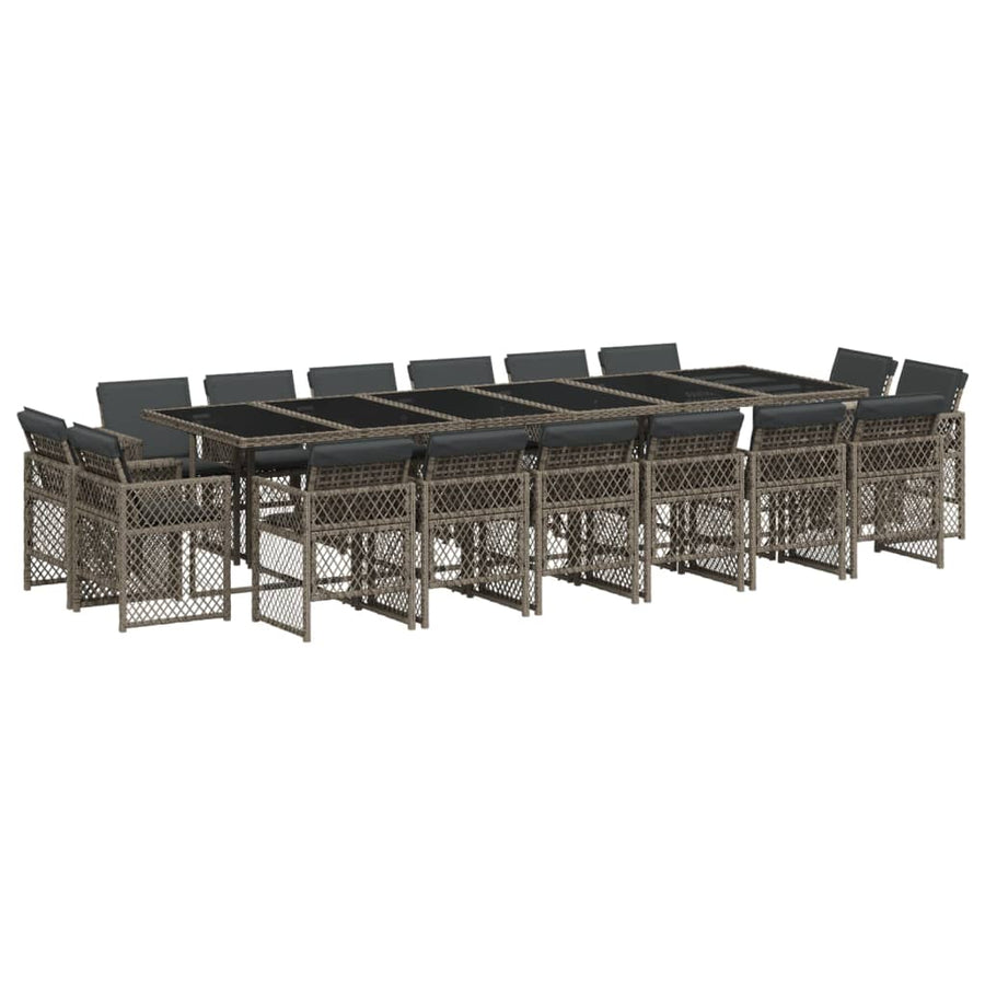 17-delige Tuinset met kussens poly rattan grijs