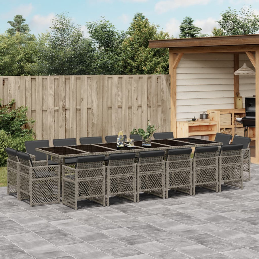 17-delige Tuinset met kussens poly rattan grijs