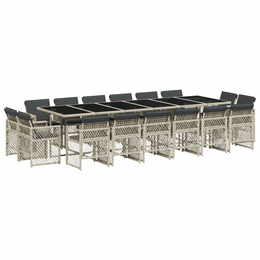 17-delige Tuinset met kussens poly rattan lichtgrijs